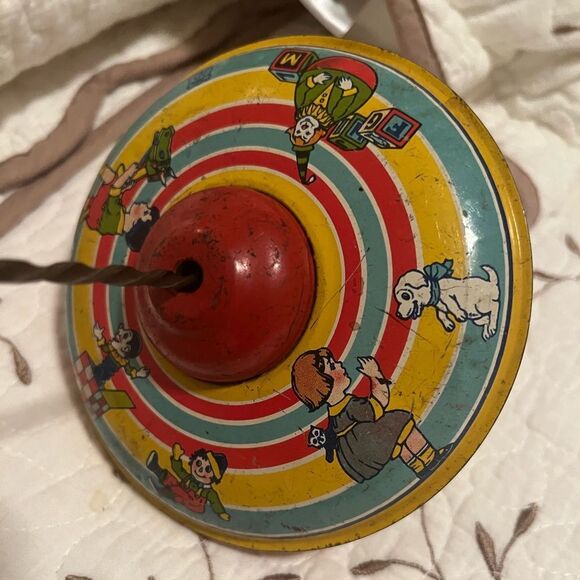 Vintage 1930s Spinning Top Toy Tin & Wood - Picture 5 of 13